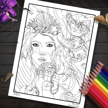 Ace of Cups Mermaid - Coloring Page