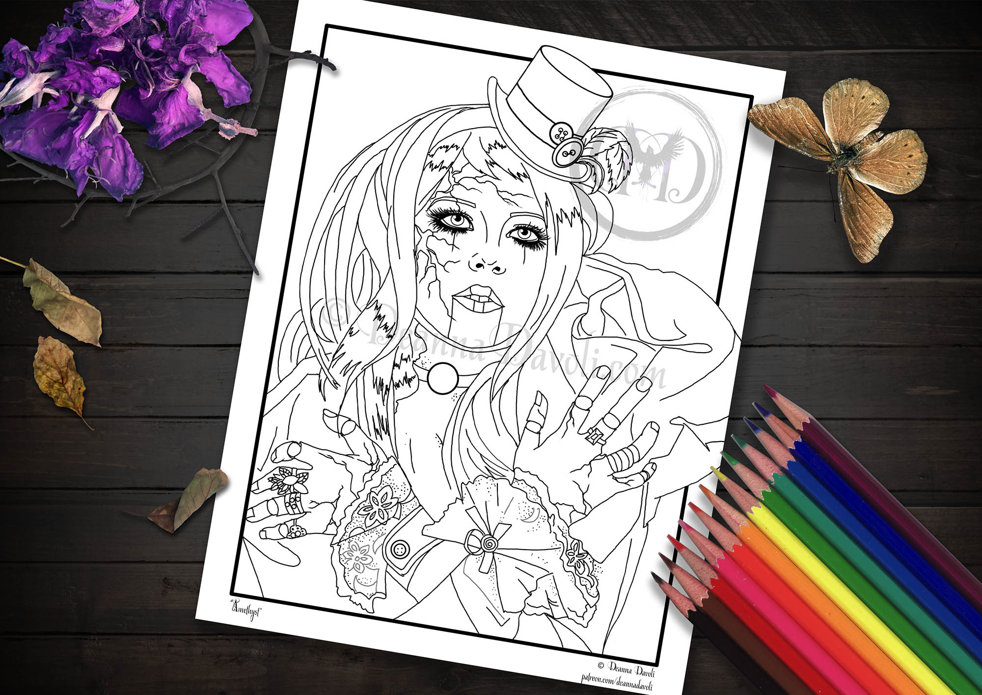 Amethyst February Birthstone Broken Doll - Coloring Page