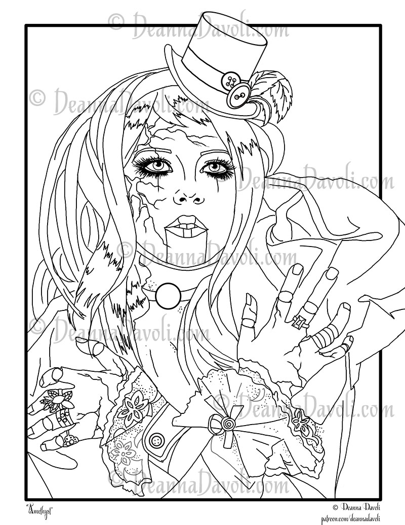 Amethyst February Birthstone Broken Doll - Coloring Page - Image 2
